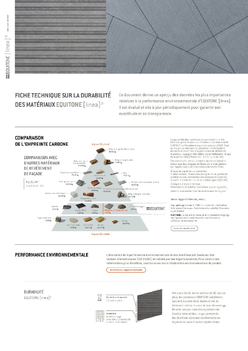 FICHE TECHNIQUE SUR LA DURABILITÉ DES MATÉRIAUX EQUITONE [linea]®