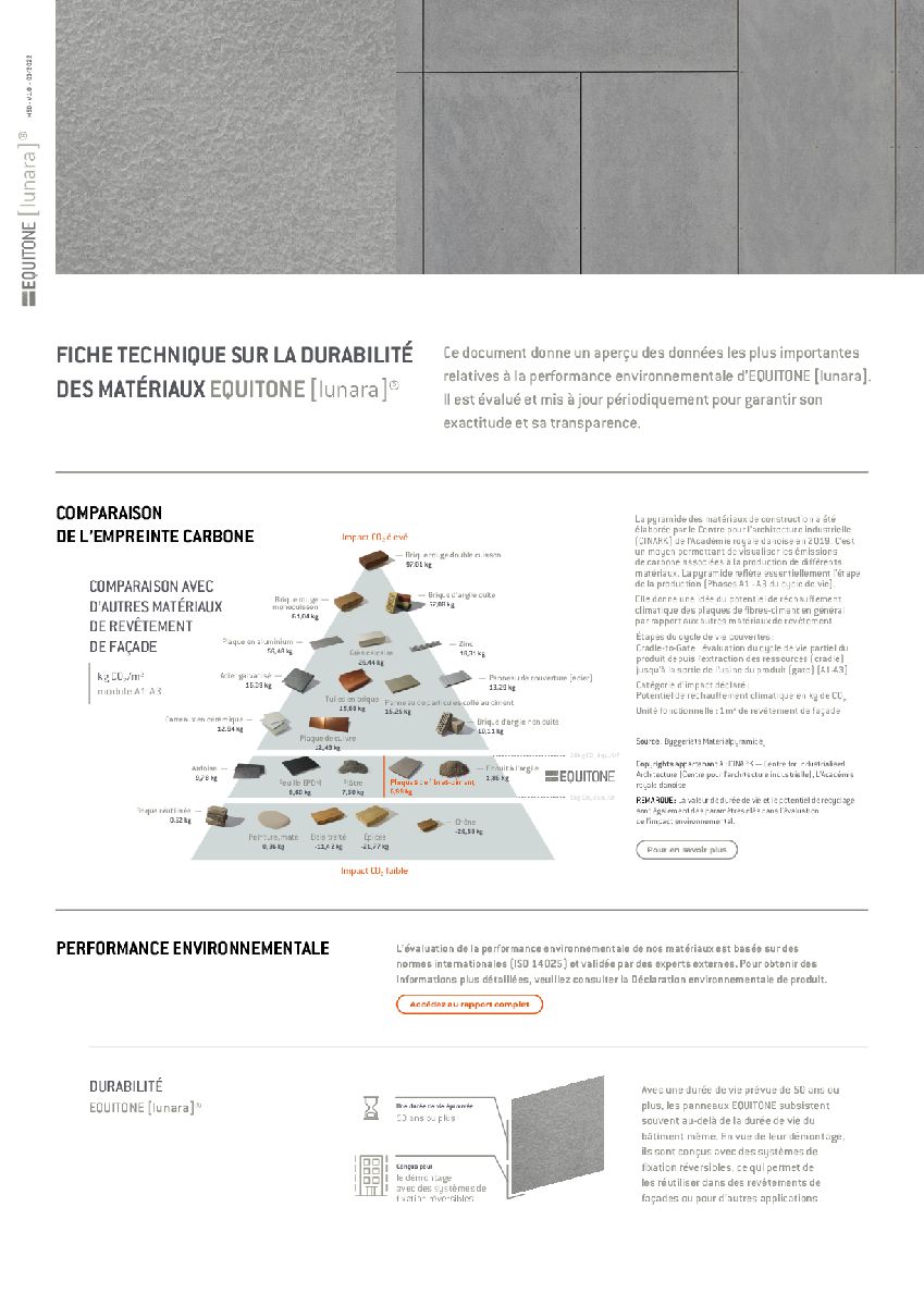 FICHE TECHNIQUE SUR LA DURABILITÉ DES MATÉRIAUX EQUITONE [lunara]®