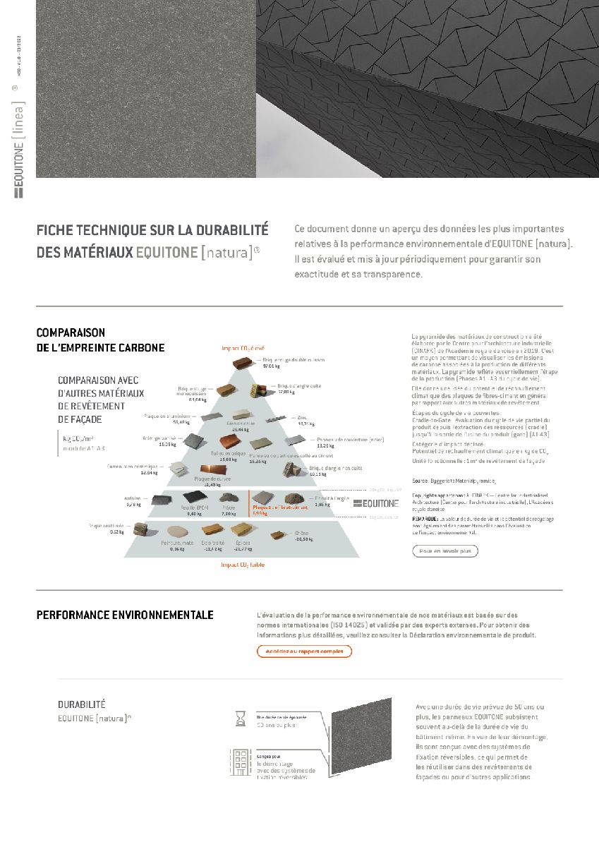 FICHE TECHNIQUE SUR LA DURABILITÉ DES MATÉRIAUX EQUITONE [natura]®