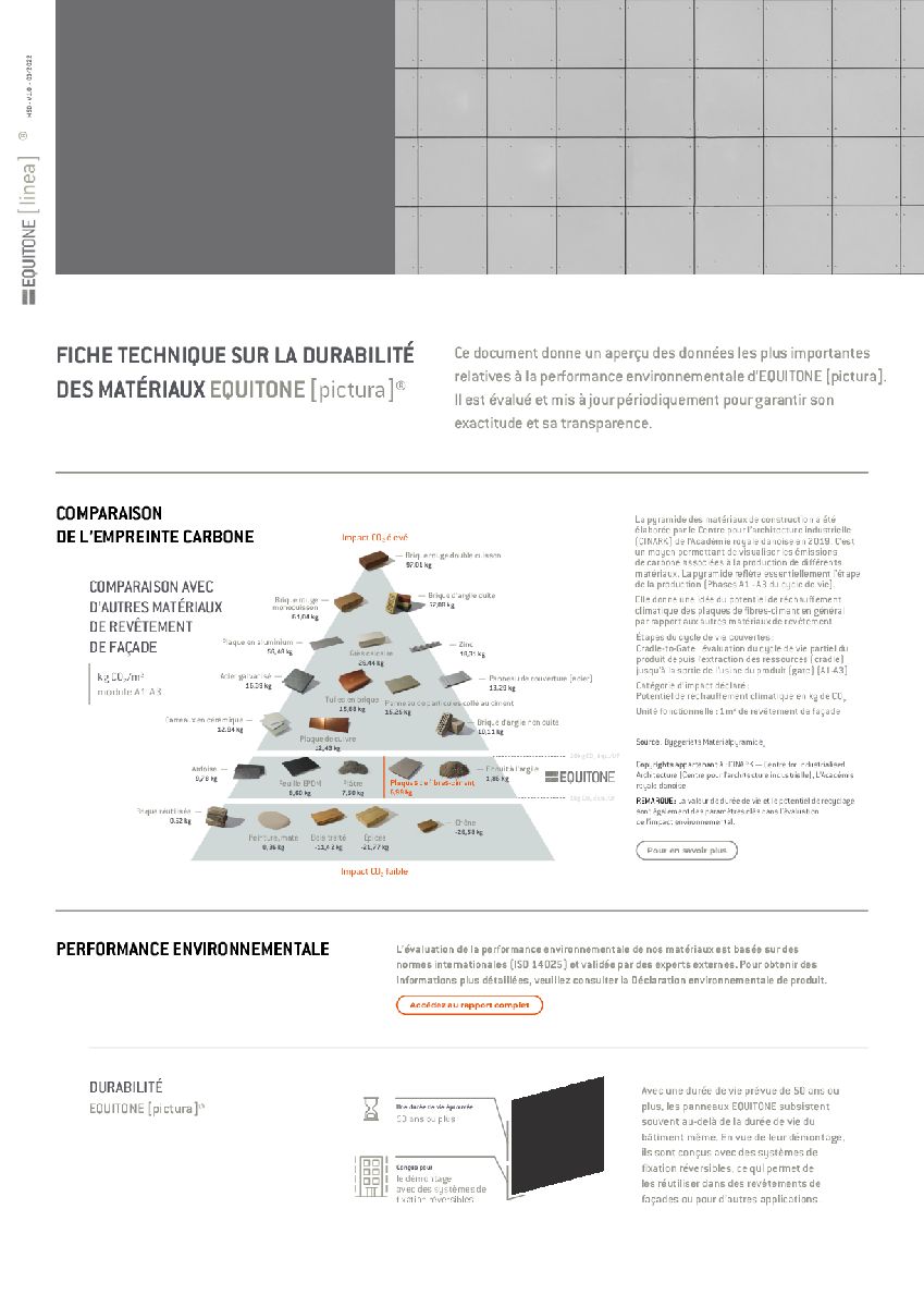 FICHE TECHNIQUE SUR LA DURABILITÉ DES MATÉRIAUX EQUITONE [pictura]®