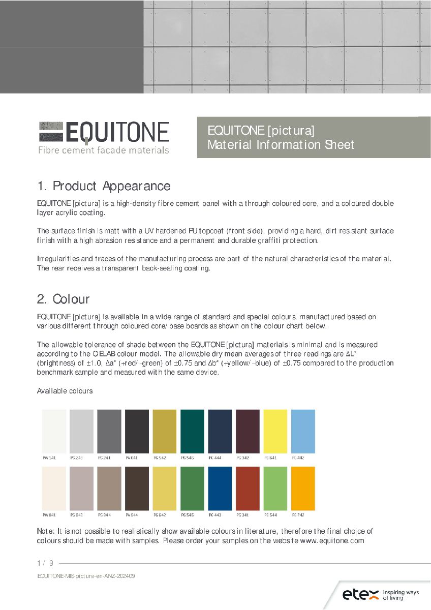 EQUITONE [pictura] Material Information Sheet 