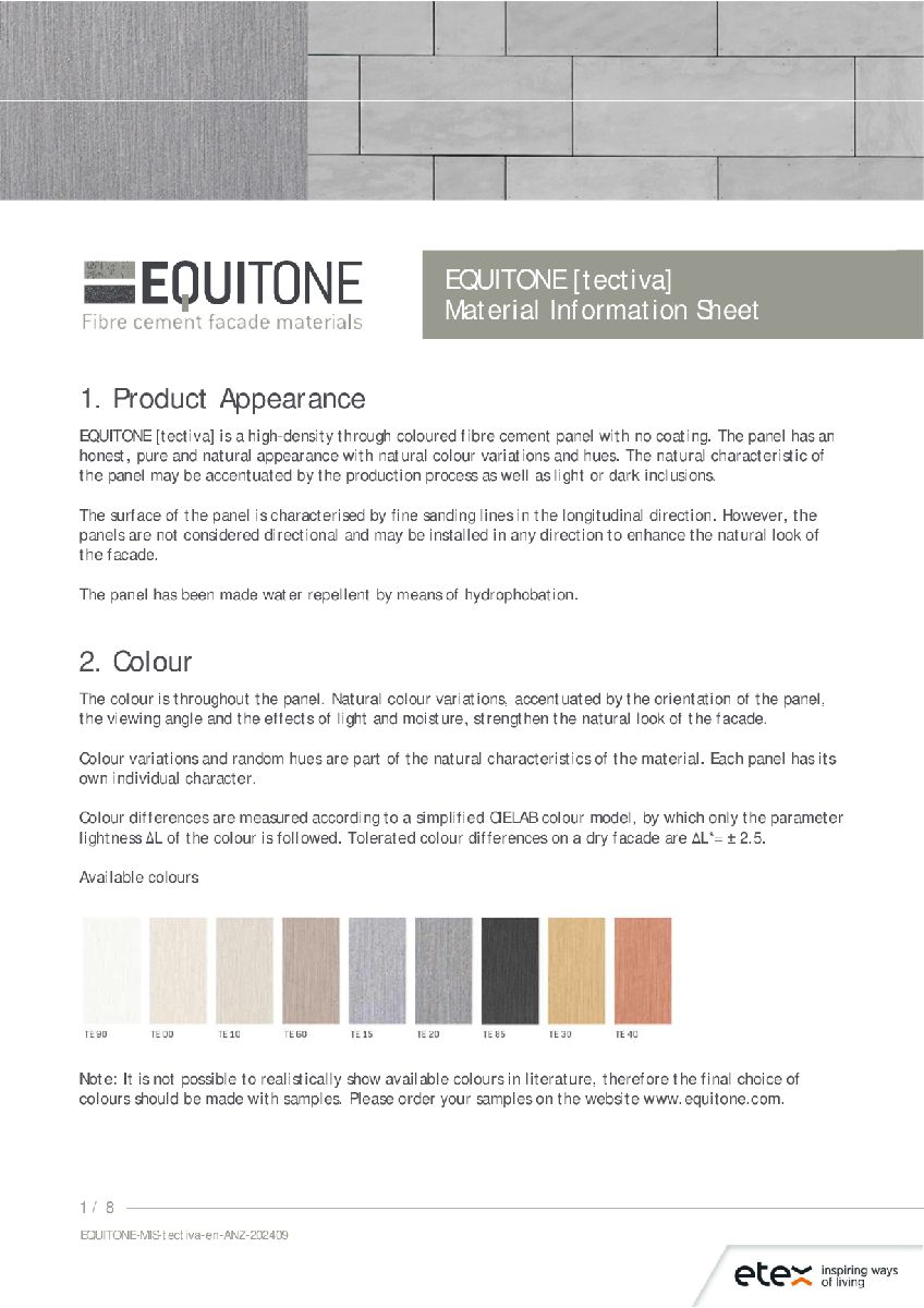 EQUITONE [tectiva] Material Information Sheet