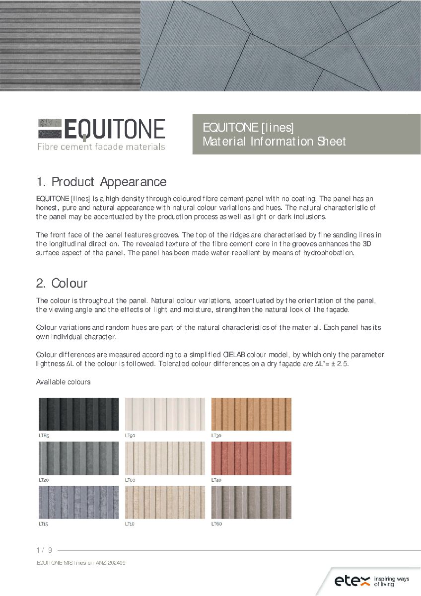 EQUITONE [lines] Material Information Sheet