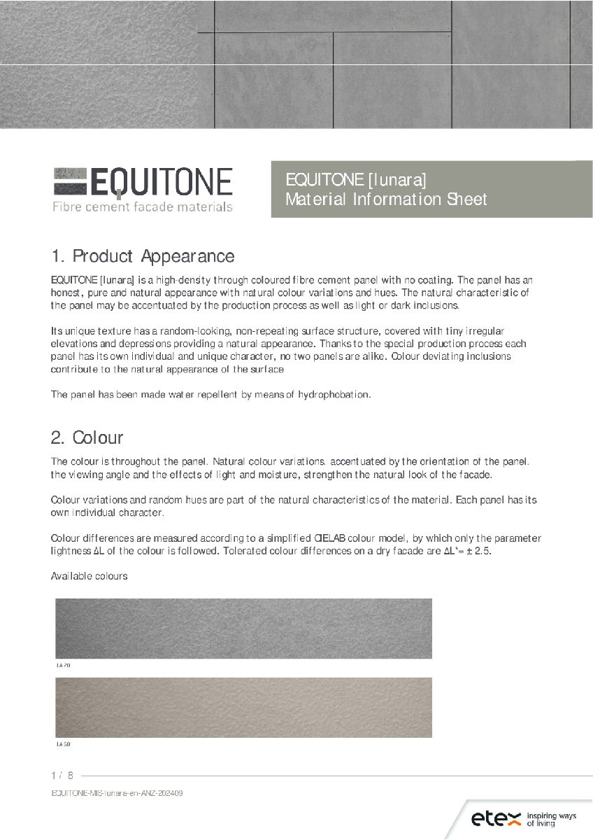 EQUITONE [lunara] Material Information Sheet 