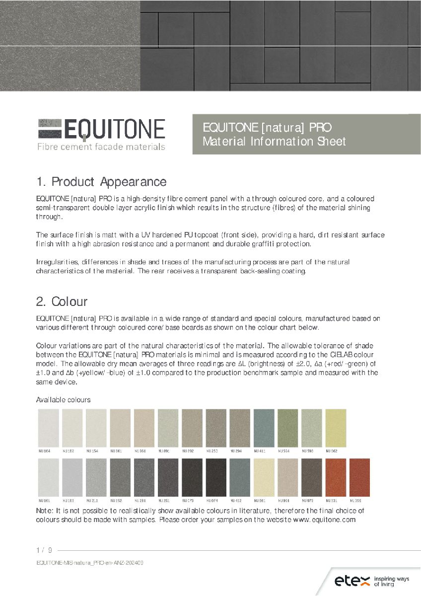 EQUITONE [natura] PRO Material Information Sheet 