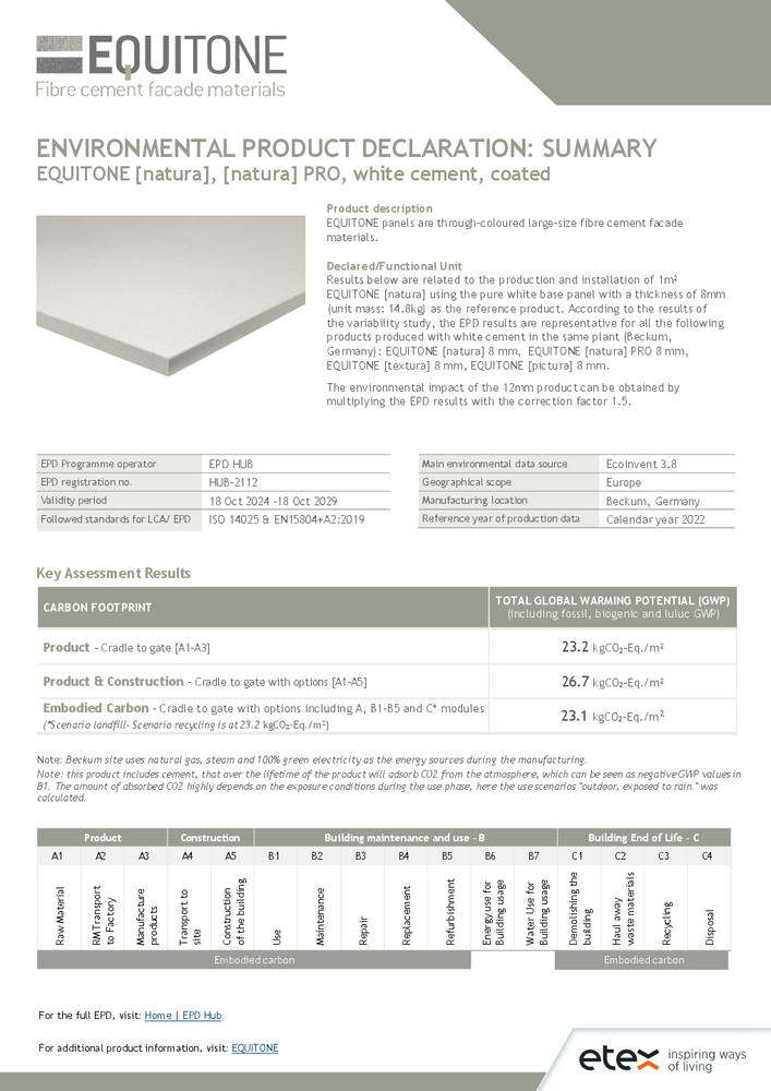 ENVIRONMENTAL PRODUCT DECLARATION: SUMMARY