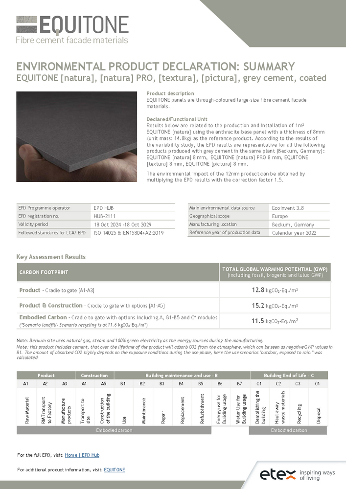 EPD EQUITONE [natura] [natura]PRO [textura] [pictura] Summary - Grey cement